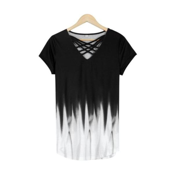 Strappy Caged Front V-Neck Ombre Shirt