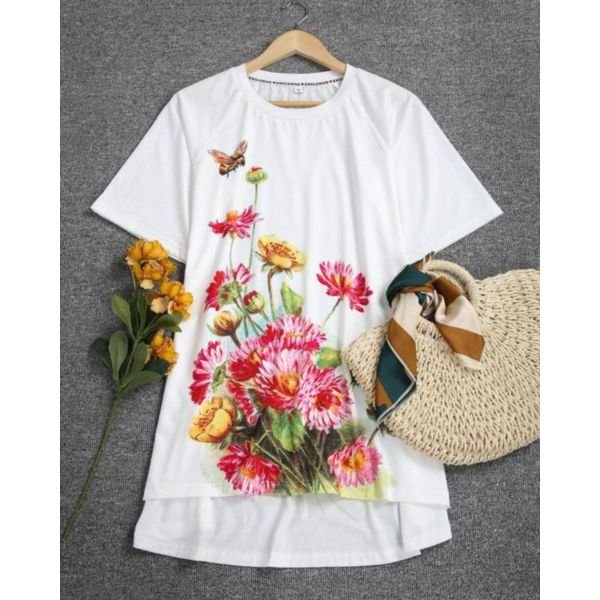 Attractive Print Crew Neck Short Sleeve Top