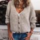 Classy Front Button Plain Long Sleeve Sweater