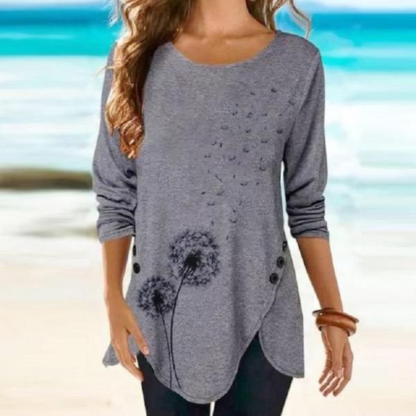 Casual Round Neck Print Long Sleeve Top