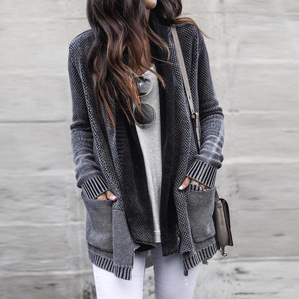 Popular Plain Grey Long Sleeve Cardigan