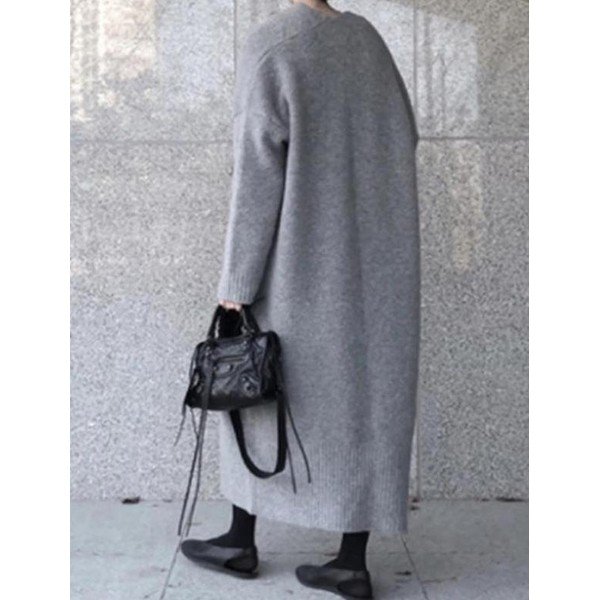 Grey Open Front Plain Cardigan