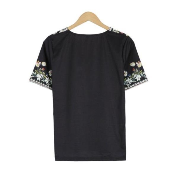 RPrint V-Neck Short Sleeve Black Top