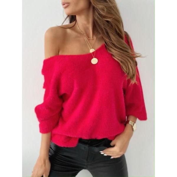 Bright V-Neck Plain Long Sleeve Sweater