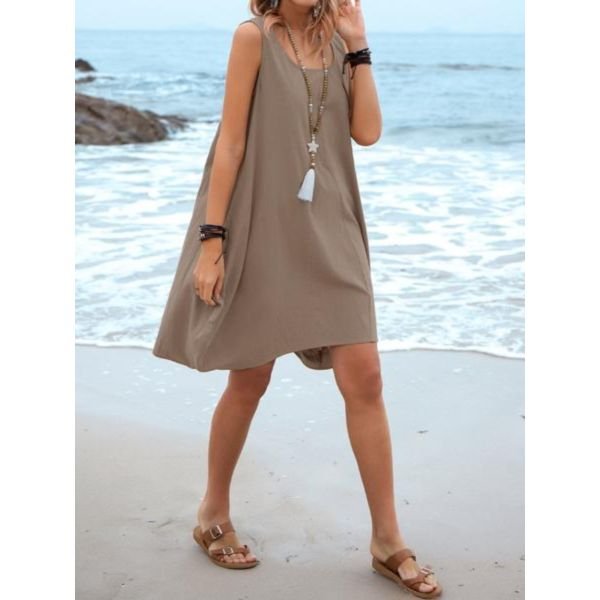 Classy Plain Sleeveless Mini Dress