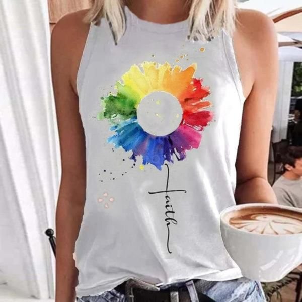 Colorful Print Round Neck Sleeveless Top