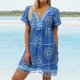 RPrint Blue Short Sleeve Mini Dress