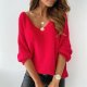 Bright V-Neck Plain Long Sleeve Sweater